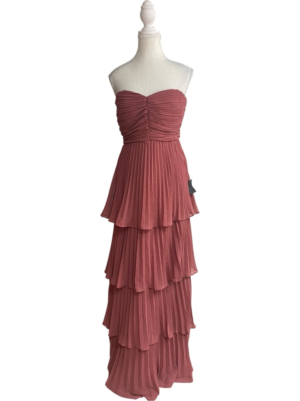 Lulus Seriously Sensational Strapless Tiered Maxi Dress Rusty Rose